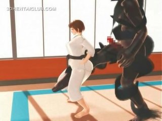 Хентай karate молодий жінка блювотні рухи на a масивний статевий член в 3d